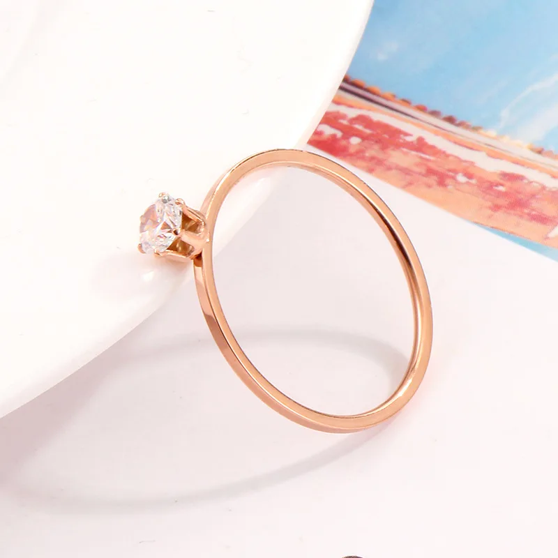 Dainty Gold & Rose Gold Stainless Steel Ring with Cubic Zirconia Stone