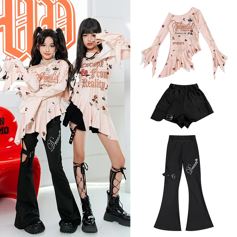 

Kids Hip Hop Dance Costume Girls K-Pop Jazz Stage Outfit Fashion Show Stage Clothes Street Set Pink Tops Shorts Pants XH1219