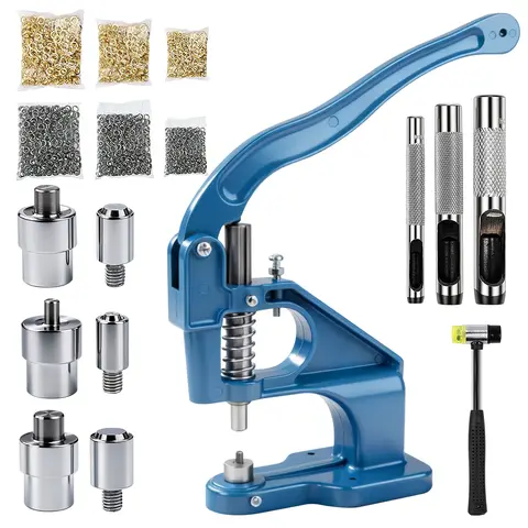 Manual Grommet Eyelet Machine DIY Hand Press Leathercraft Punch Tool w/6/10/12mm Dies+Grommets Easy to use Versatile use