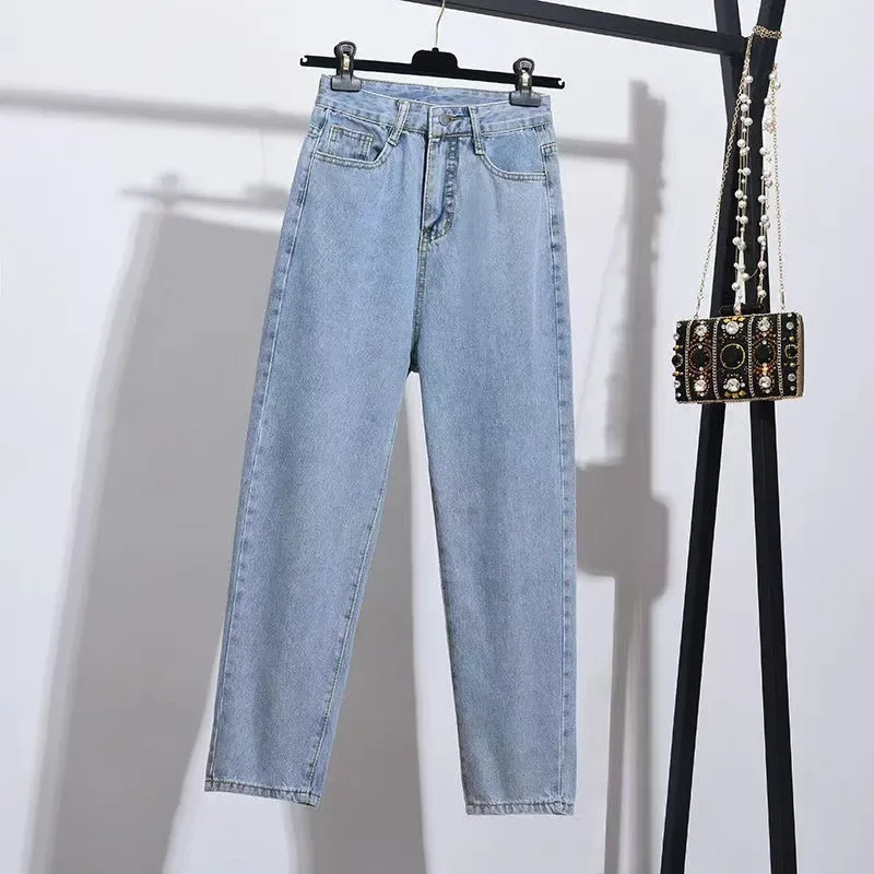 

Four Seasons Women's Straight Washed Jeans Pants Loose High Waist Loose Amaerican Casual Trendy Denim Trousers Streetwear Female
