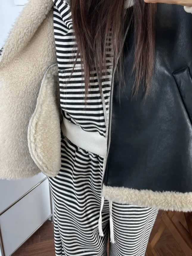 شتاء جديد Sle هونغ كونغ Sle ريترو شيك لامب الفراء جلد السائق Jaet المرأة الراقية يشعر ort ملابس خارجية الكورية فضفاضة تناسب