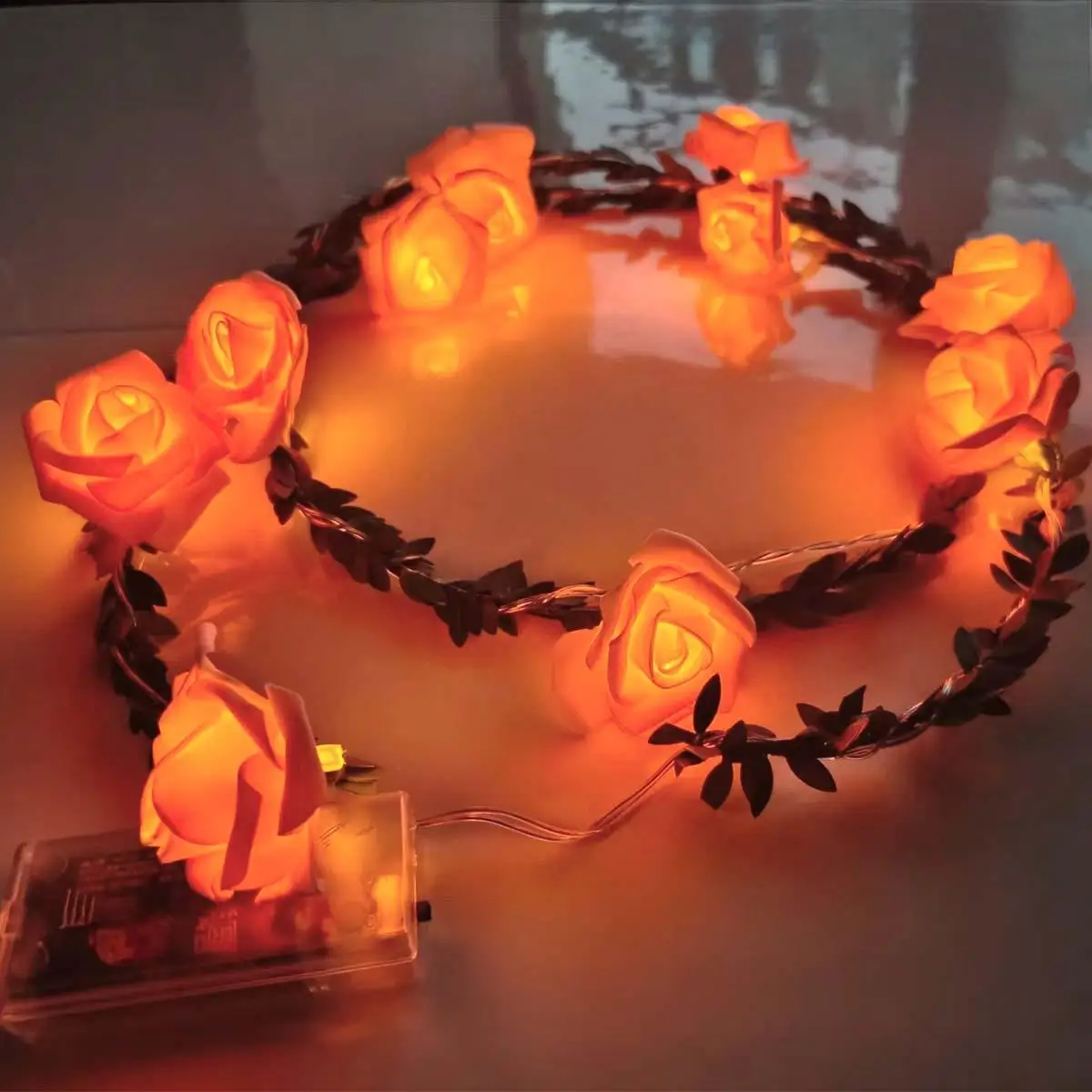 Kerstversiering 10/20 Led Rose Lichtslingers Kunstmatige klimopslinger Batterij-aangedreven Rose Nachtlampje Bruiloft Valentijnsdag Feestslinger Decoratie