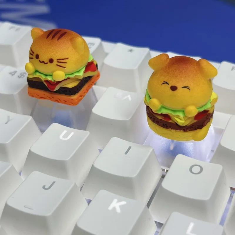 Cartoon Burger Cat Puppy Keycap for Cherry MX Switch Mechanical Keyboard R4 ESC Key Cute Food Theme Handmade Desk Setup Decor