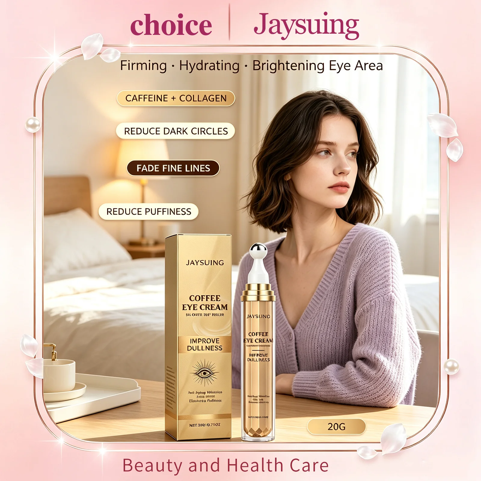 Jaysuing Caffeine Eye Cream Roller Brighten Eye Area Anti Dark Circle Puffiness Barrier Protection Firming Hydrating Eye Serum