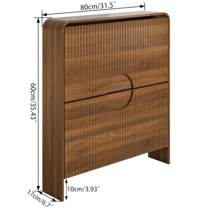 Narrow Shoe Cabinet with Entry Way, Slim Shoe Storage Cabinet for 2 Tier Doors, No Shelf, Fluted Hidden Shoe Rack Organizer for