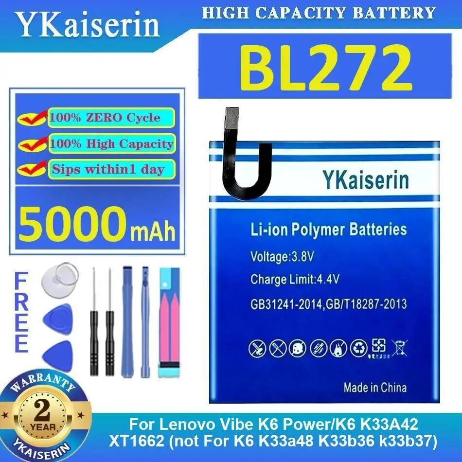 بطارية الهاتف المحمول BL272 5000Mah لينوفو فيبي K6 باور K33A42 XT1662 غير مناسبة K33a48 K33b36 K33b37 #1