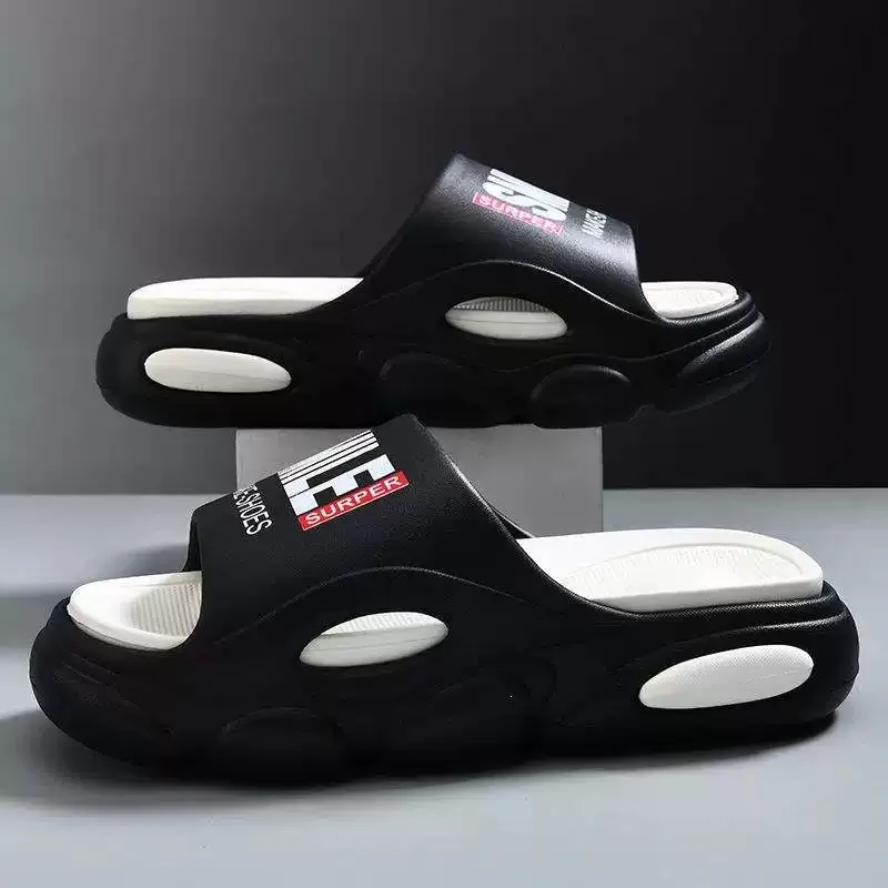 Men Thick Sole Summer Beach Slides Bathroom Anti Slip Slipper Soft Sandals Simplicity Ultra Light Letter Shoes Men Slippers image 3