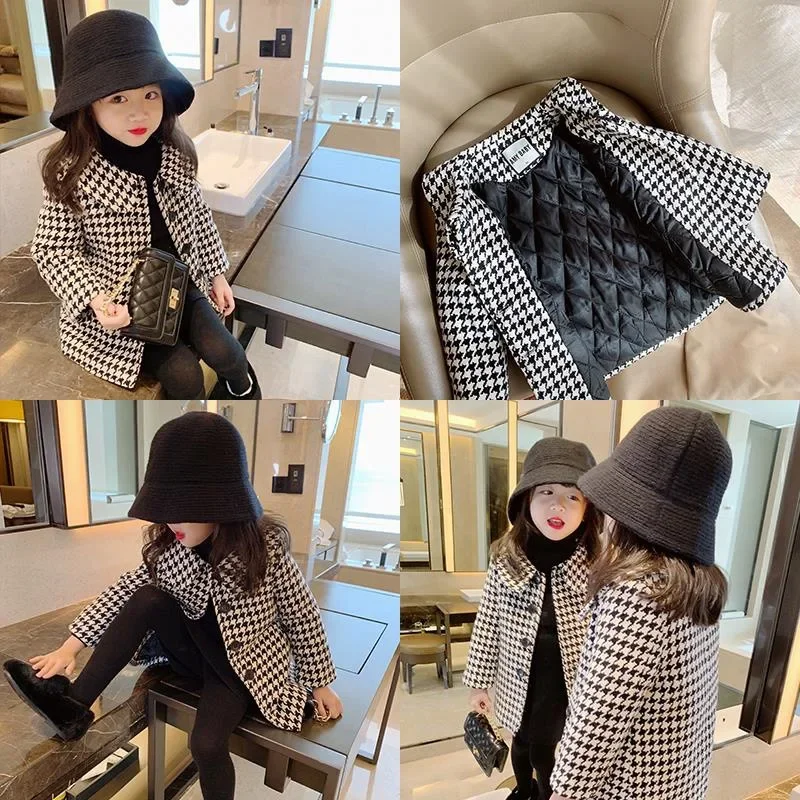 Girls Coat Autumn Winter Thick Long Jacket Korean Version Loose Fashion Children Trench Warm Elegant Retro England Style Tops