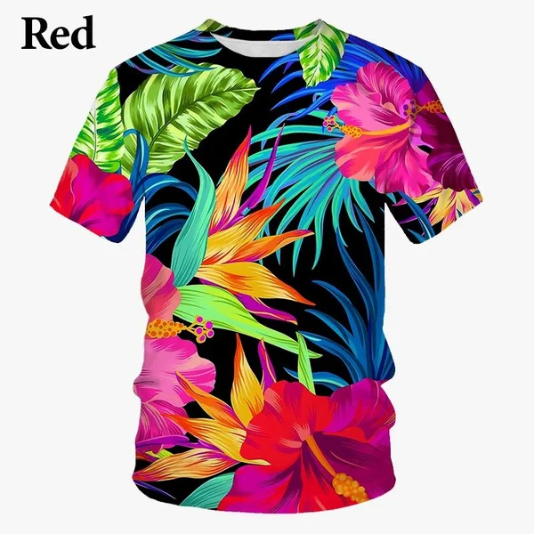 

2024 Men's Summer Short Sleeve Floral 3D Printing T-Shirt Palm Pattern Top Round Neck Fashion Personality T-Shirt