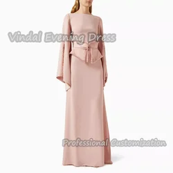 Vindal Prom Beaded O-Neck Floor Length Ruffle Straight luxurious Built-in Bra Crepe Elegant Long Sleeves Saudi For Woman 2024