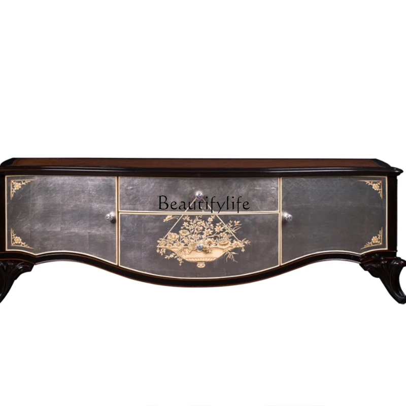 

British TV cabinet Classical living room solid wood gold-painted audio-visual cabinet can be customized