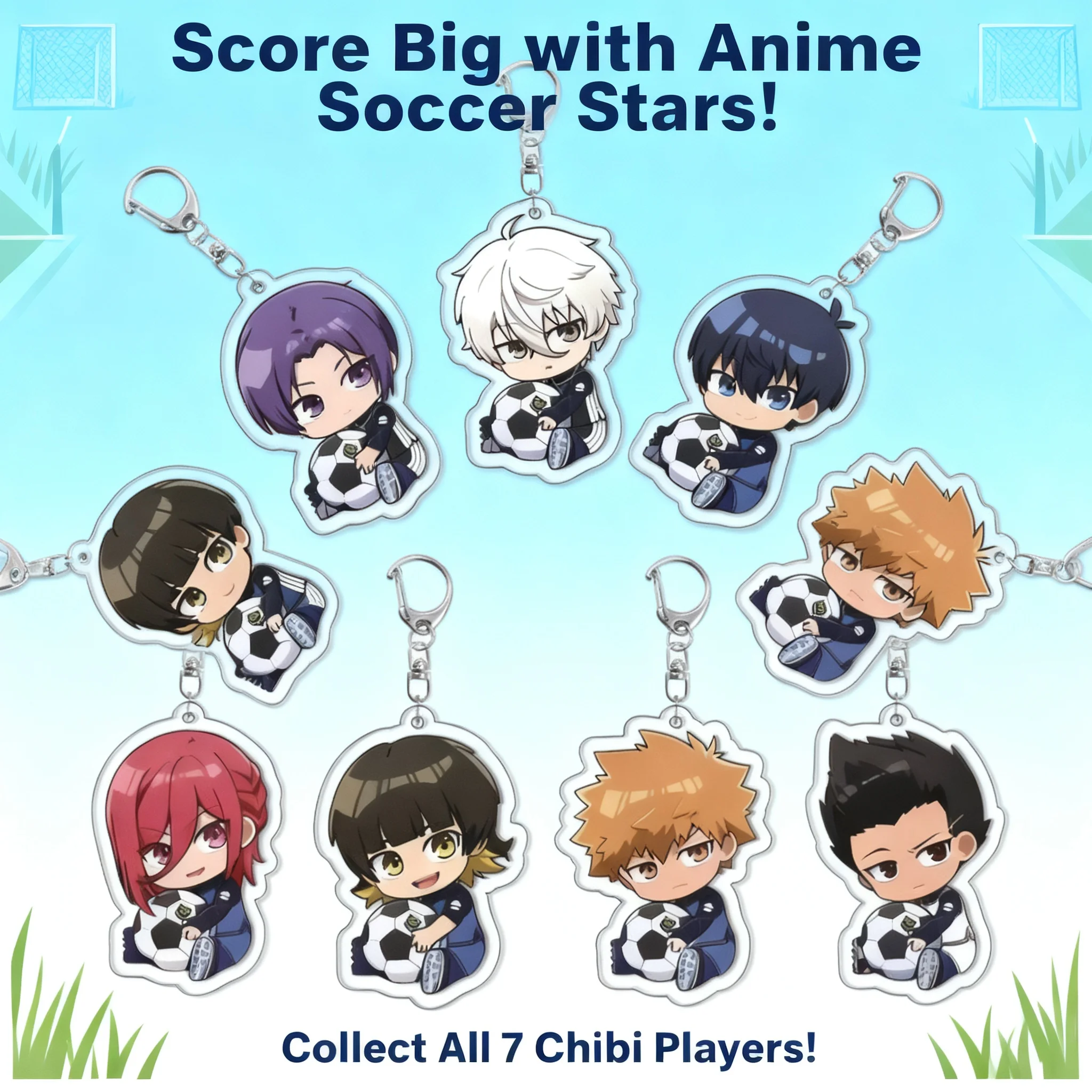 

Blue Lock Anime Acrylic Keychain Pendant Puhe School Campus Figure Handmade Model Cross Border Stock Ready to Ship