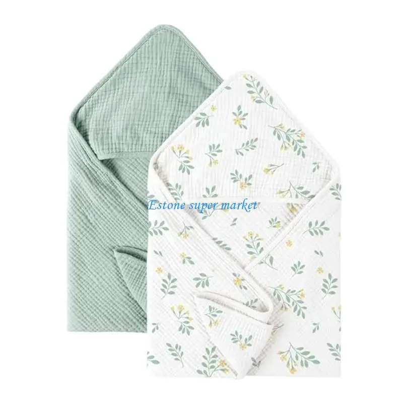

090B 【2 Pack】Hooded Baby Towel Cotton Gauze Blanket, Super Soft & Absorbent for Bath Time, Newborn Photo Baby Shower