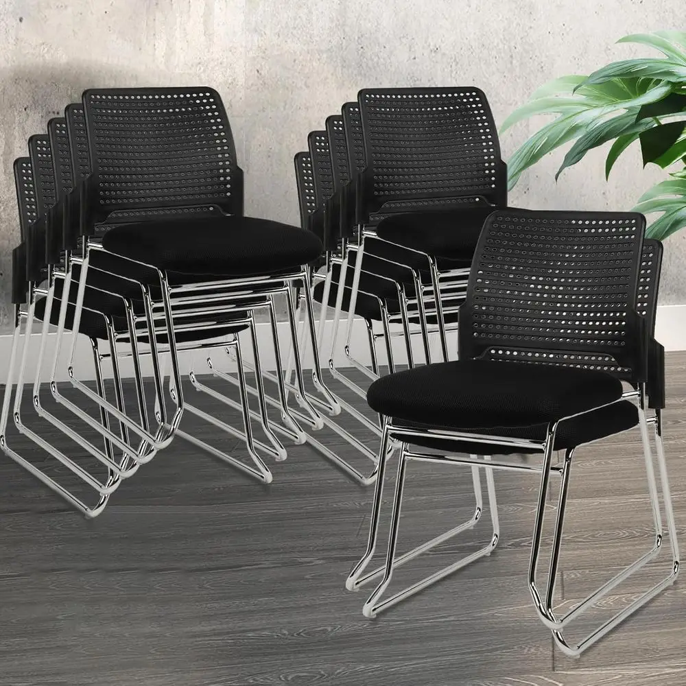 12-Pack Stackable Office Arm Chairs with Padded Seats for Waiting Areas, Conference Rooms, and Break Rooms, Black