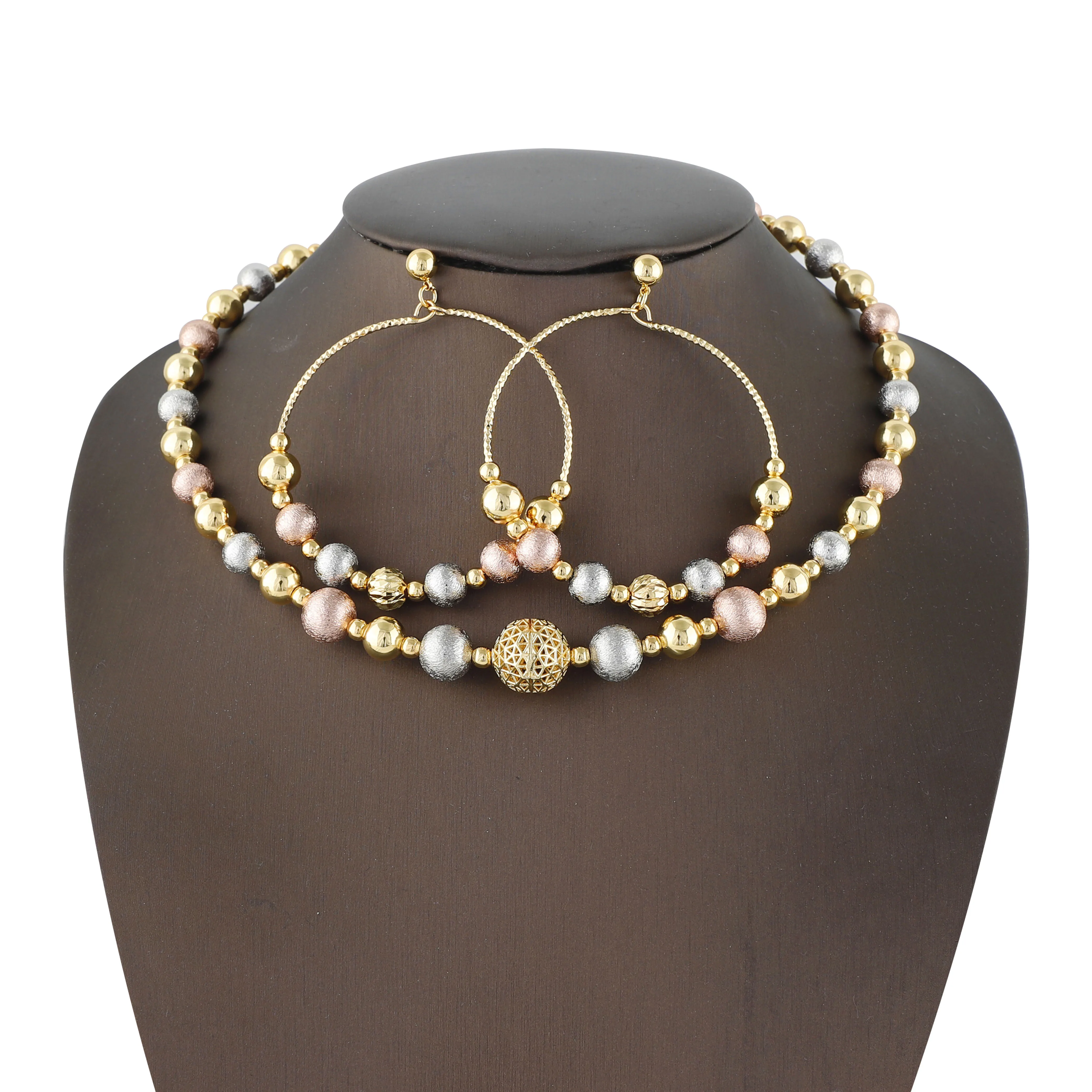 

2024 New Women's Jewelry Set Necklace Earrings Frosted Colorful Round Beads Christmas Wedding Party Gift