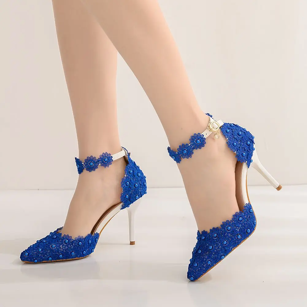 Sandals Slingback Women Pumps Party Lace String Bead PU 9.5CM Thin High Heels High Quality Sandals Elegant Woman Shoes White image 2