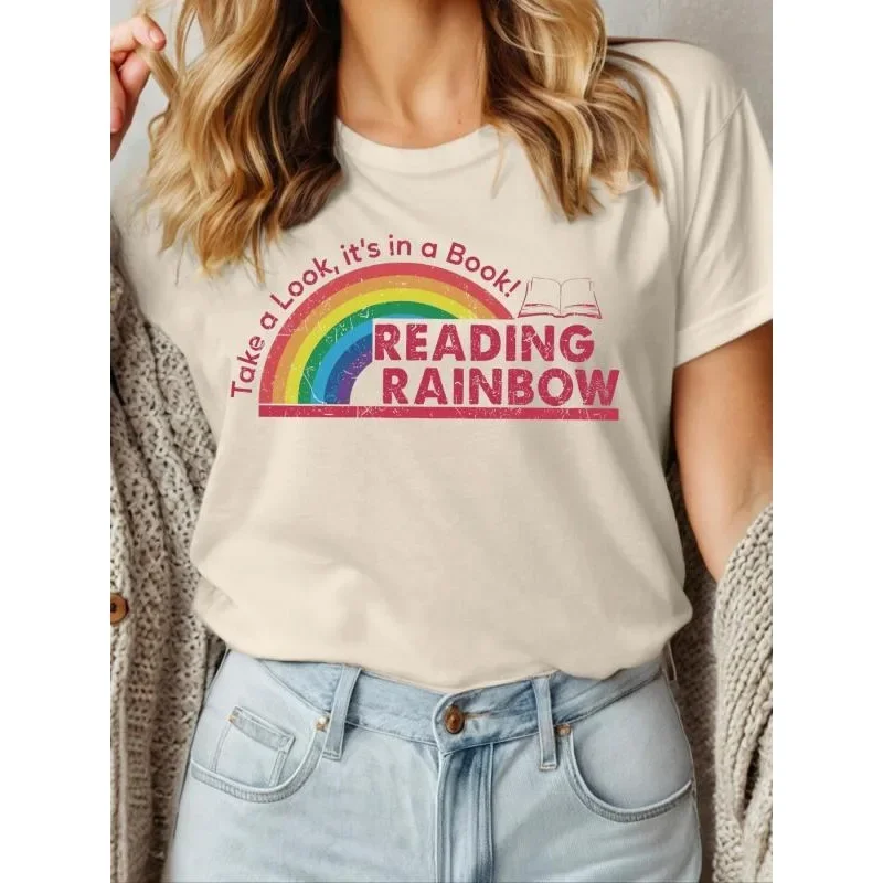 Damska koszulka plus size 1XL-5XL na lato, nowa, z tęczowym nadrukiem, krótki rękaw, okrągły dekolt, luźna koszulka damska, topy.