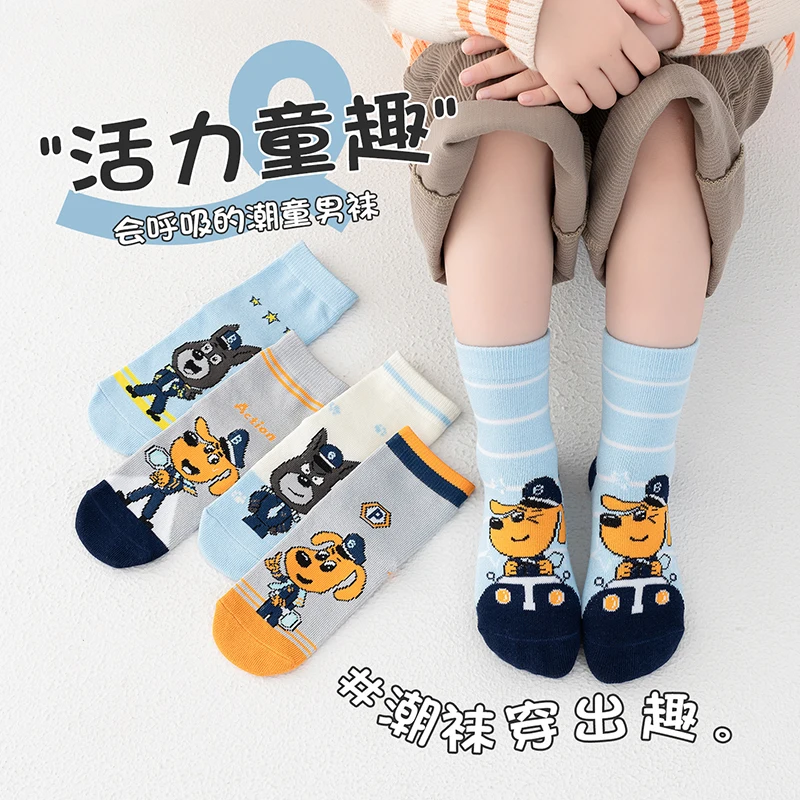 Set van 5 paar Sheriff Labrador Hond Katoenen kindersokken Anime Beveiliging Sergeant Wolf Puppy Cartoon Patroon Kinderen Kousen Cadeau