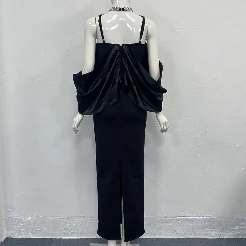 Modieuze sexy bodycon-jurk met zwarte pailletten en riem Trendy strakke wikkeljurk Nieuwe collectie avondjurk voor dames