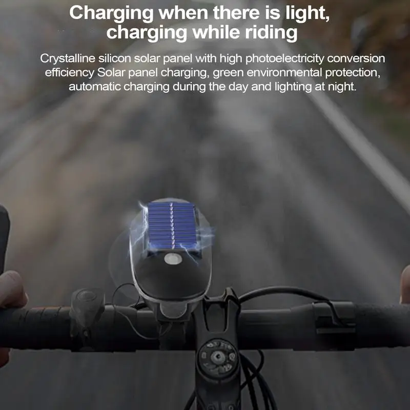 Luz LED de energía Solar para bicicleta, linterna para manillar de bicicleta con carga USB y batería, accesorios impermeables para bicicleta