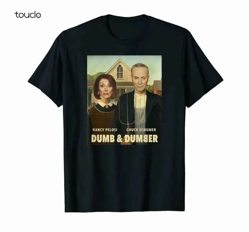 Dumb Nancy Pelosi And Chuck Schumer As American Gothic Parody Black T-shirt