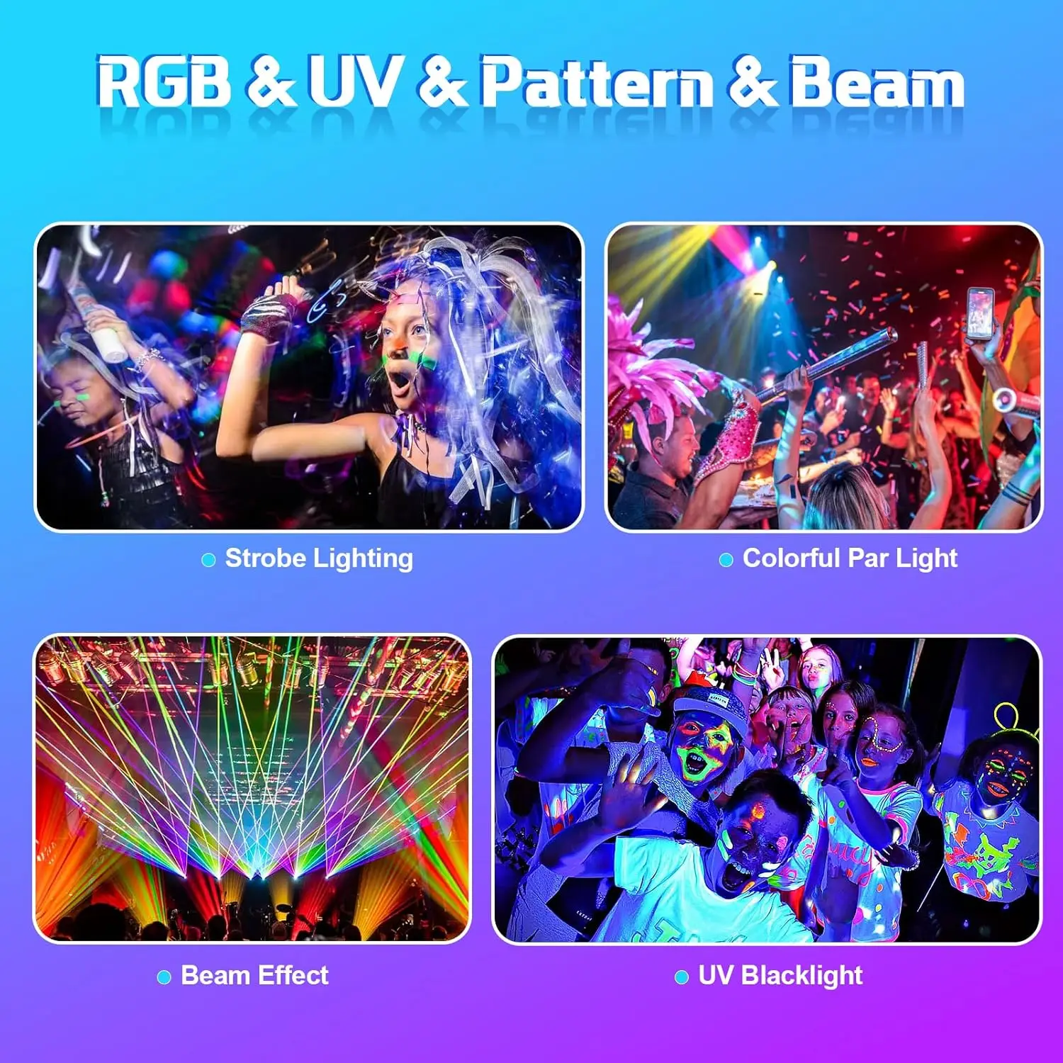 أضواء المسرح WUZSTAR-DMX، ليزر الديسكو، ضوء نادي DJ Party Light، تأثير شعاع RGBW للحفلات، شريط عيد الميلاد، العرض المباشر، 4 في 1