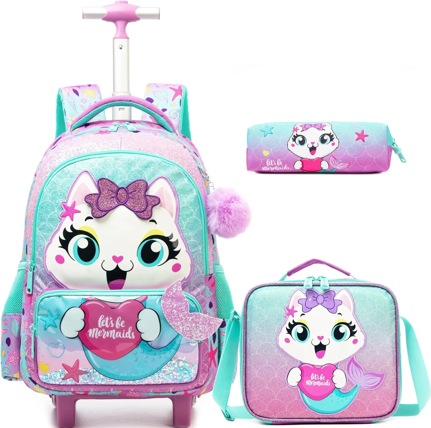 Rolling Backpack for Girls Kids Travel Suitcase with Wheels Cute Animal Carry on Luggage for Elementary Student Kids Trolley Bag