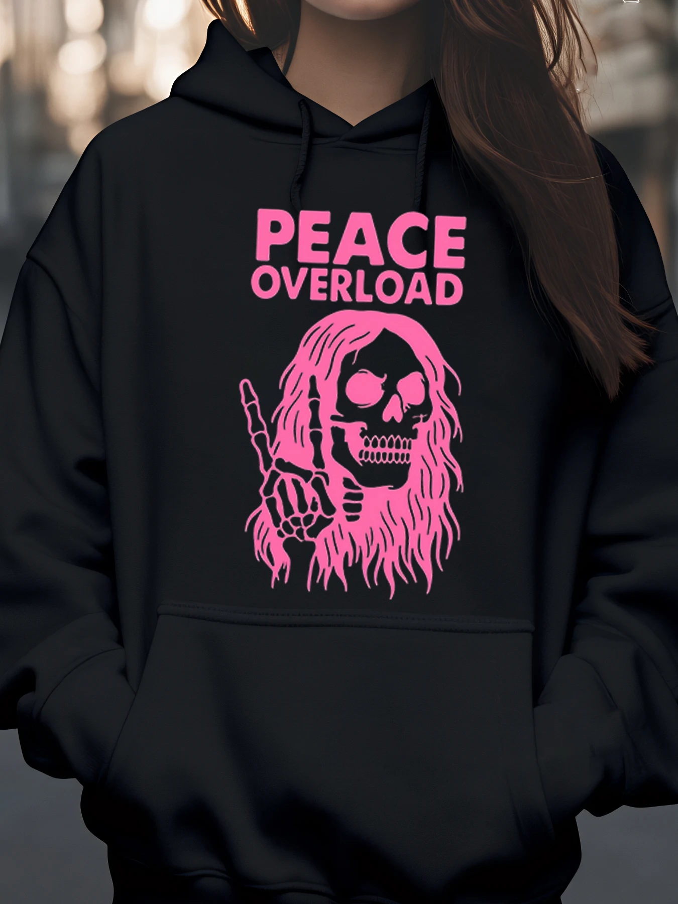 

Розовая толстовка с принтом «Перегрузка мира» и черепом, повседневная одежда на Хэллоуин для женщин