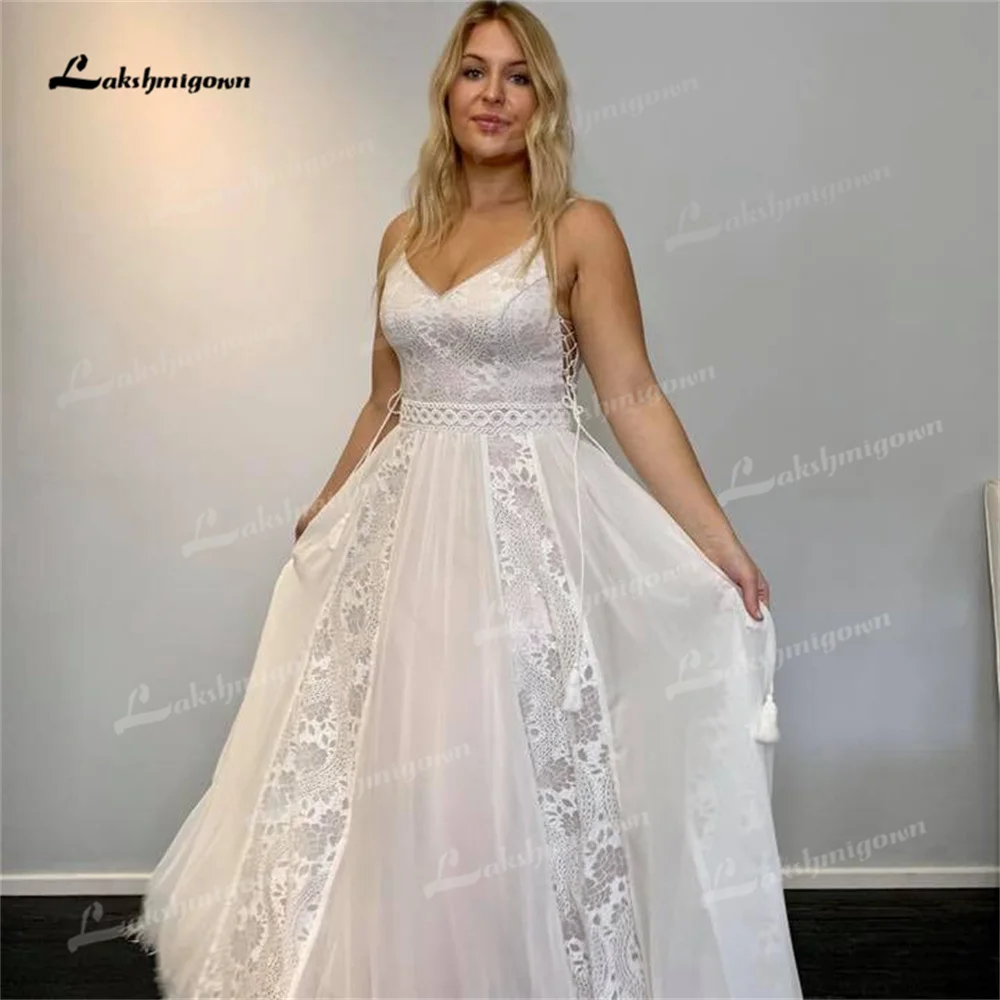 Lakshmigown Spaghetti Strap Wedding Dress 2025 Lace V Neck A Line Wedding Gown amanda noviasrobe de mariée amanda novias offi