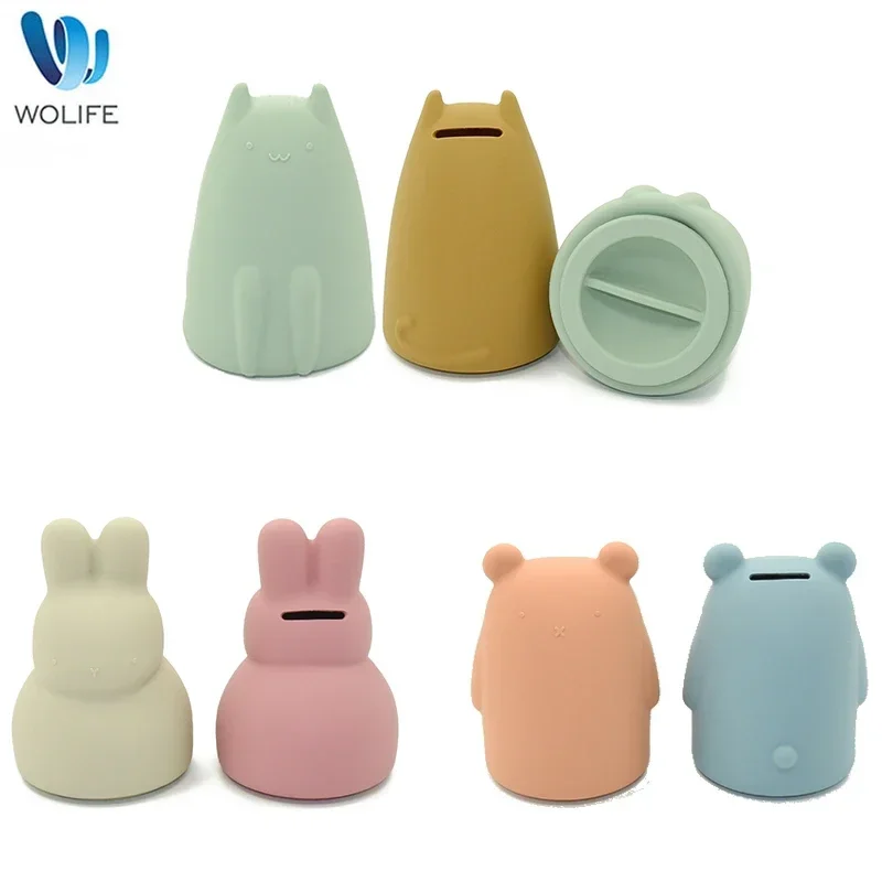 Baby Silicone Saving Pot Money Box Cute Bear Rabbit Shape Coin Cash Collection Money Holder Gifts For Kids BPA-Free Silicone Box