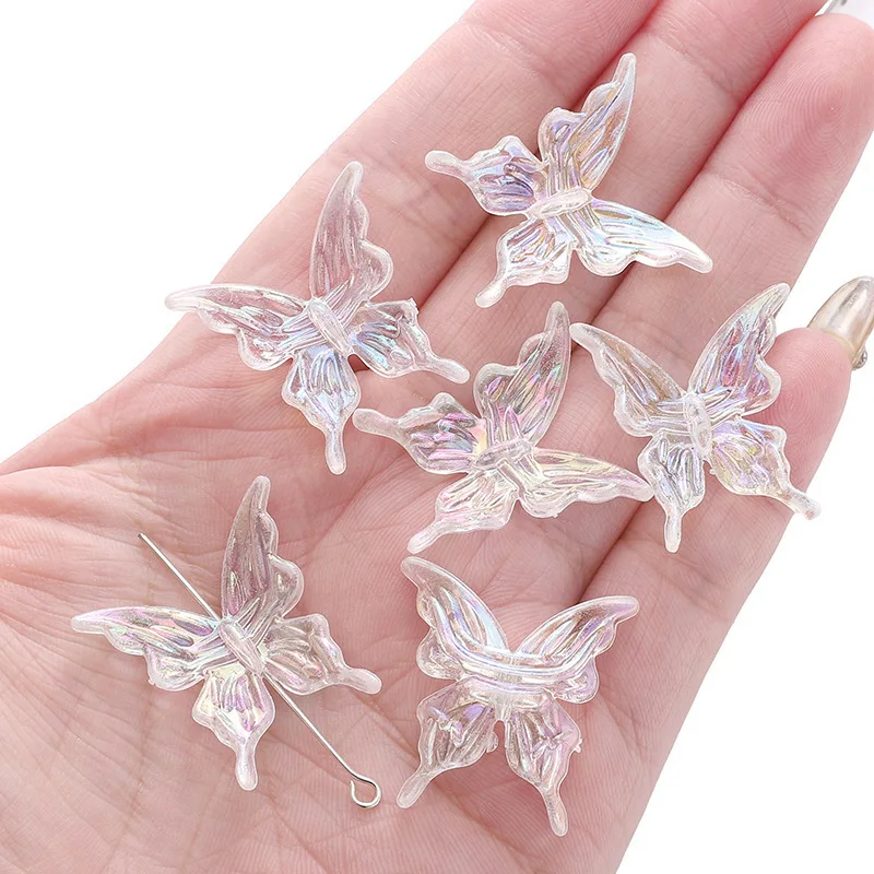 20Pcs Acrylic Clear AB Color Butterfly Beads for Crafts
