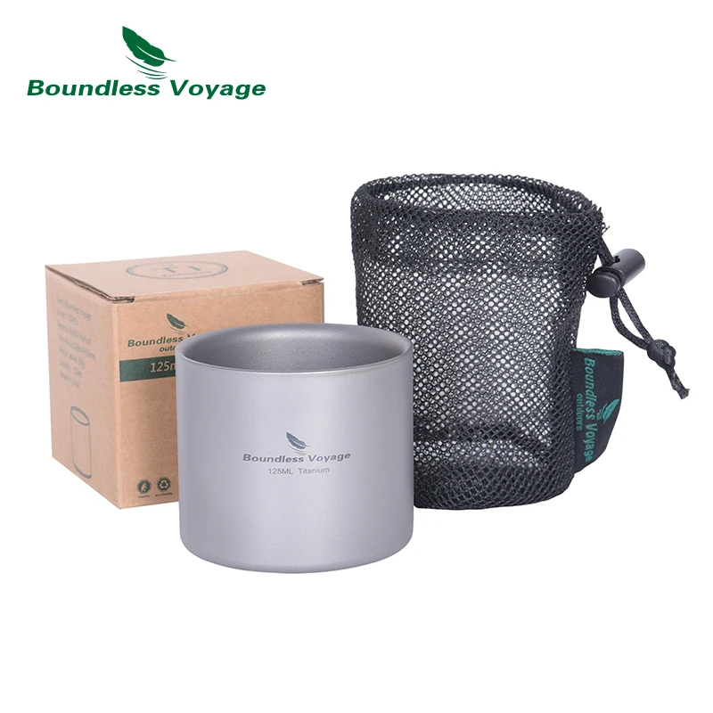 Boundless Voyage Titanium Tazza a doppio strato Tazza da tè Mini tazza d'acqua per campeggio all'aperto Zaino in spalla Viaggi Uso quotidiano Ti3047D