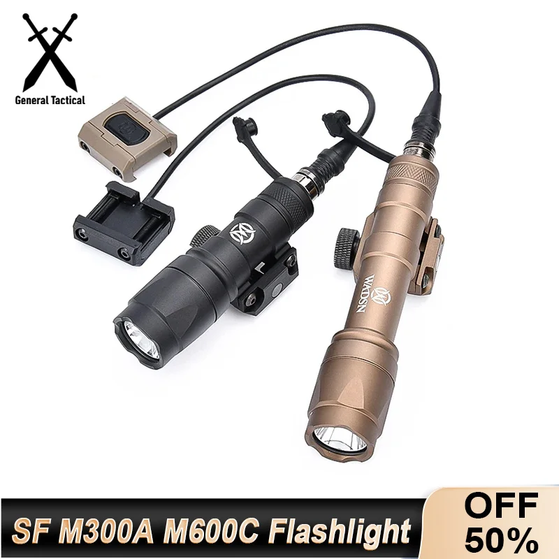 WADSN-linterna de arma táctica Airsoft SF M600 M300, luz LED blanca con interruptor de presión Modbutton, MLOK KEYMOD, M600C M300A