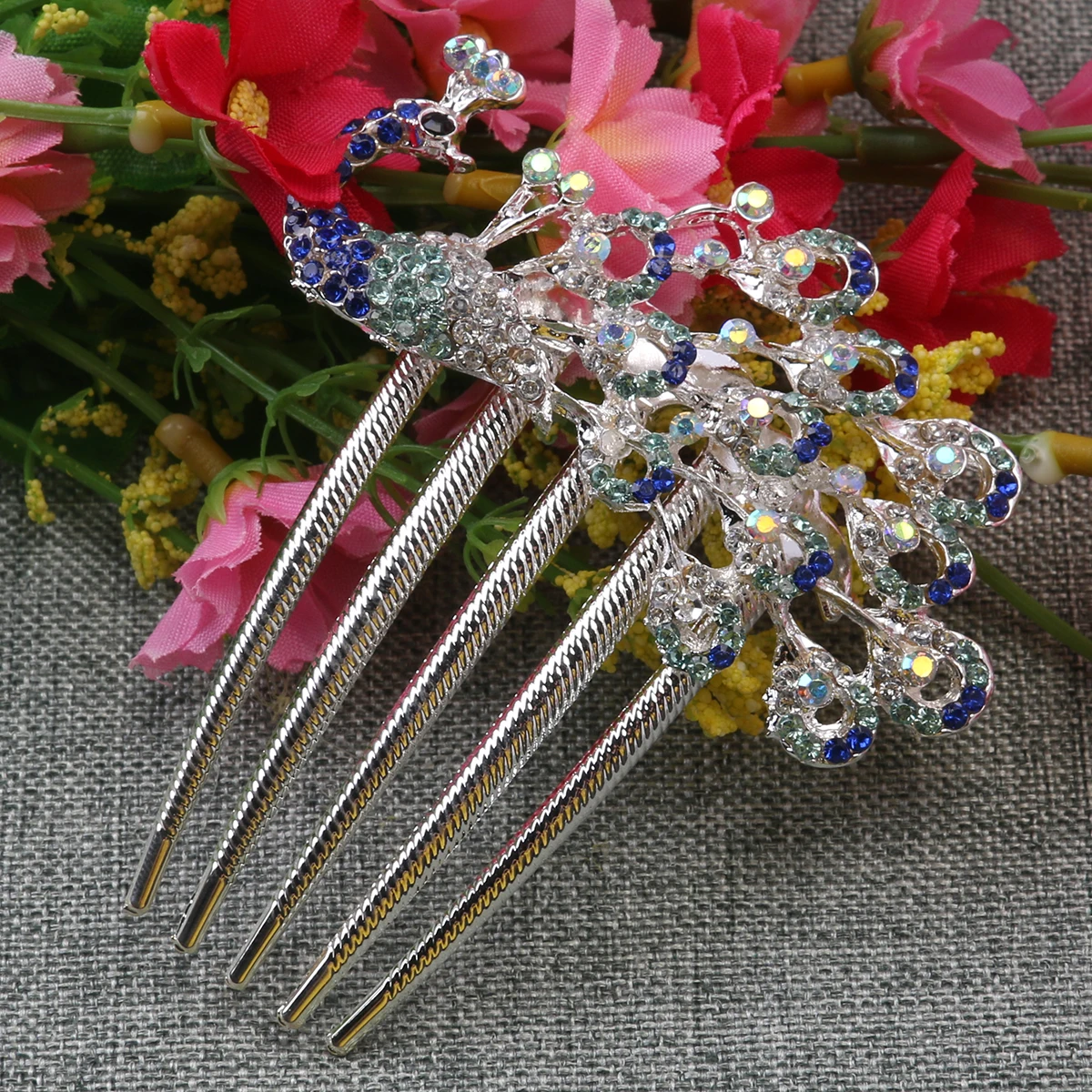 

Rhinestone Peacock Comb Hairpin Comb Lightweight Durable Elegant Design Party Prom Wedding Headwear Blue Color