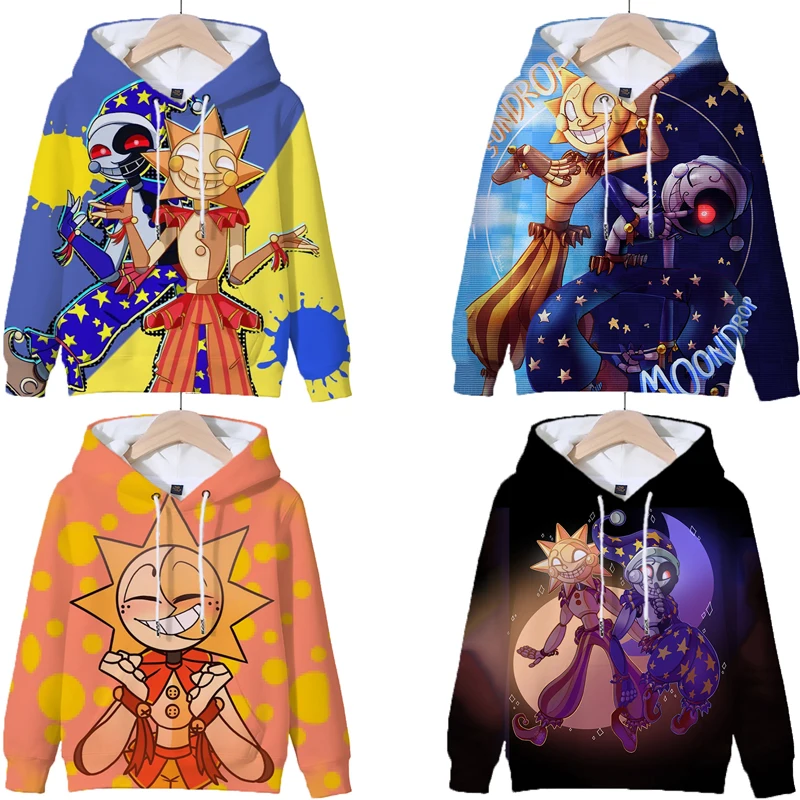 Fnaf Sundrop Moondrop Hoodie Girls Hooded Sweatshirts Funny Cartoon Kids Hoodies Boys Casual Pullovers Harajuku Hoody Tracksuit