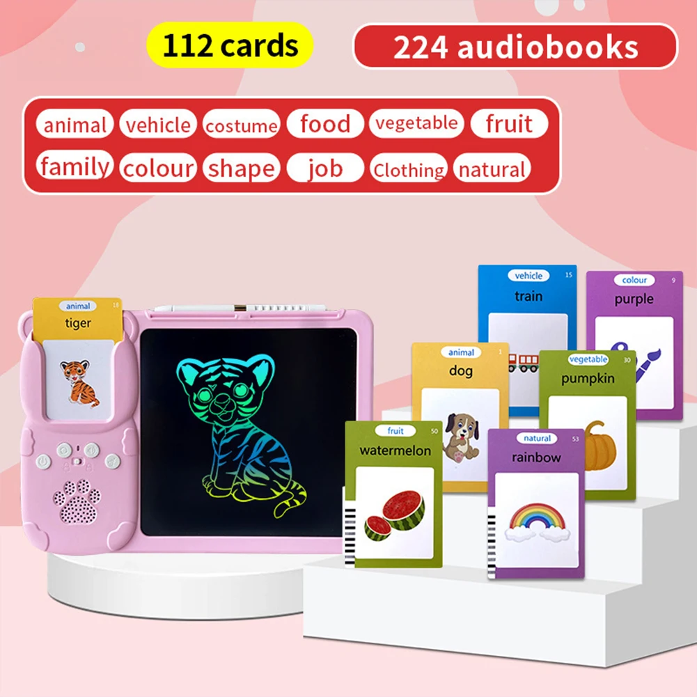 Cartes Flash parlantes 2 en 1, tablette d'écriture LCD, planche interactive éducatif de style Montessori pour enfants d'âge préscolaire