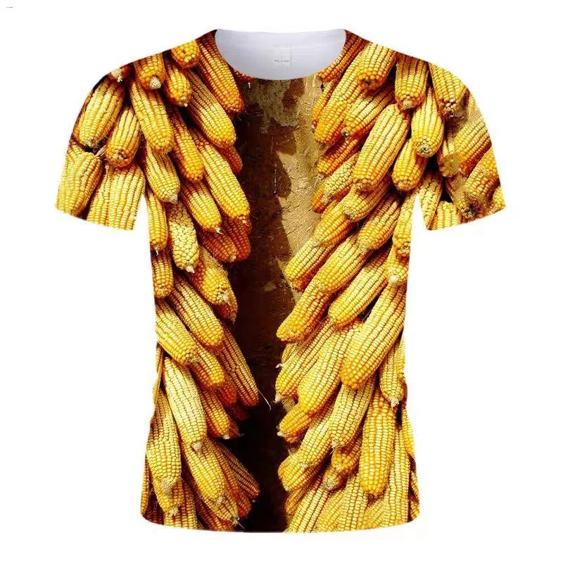 Summer Vegetable New Cool Corn 3D Print T-shirt with Funny Newspaper Short Sleeve T-shirt Top