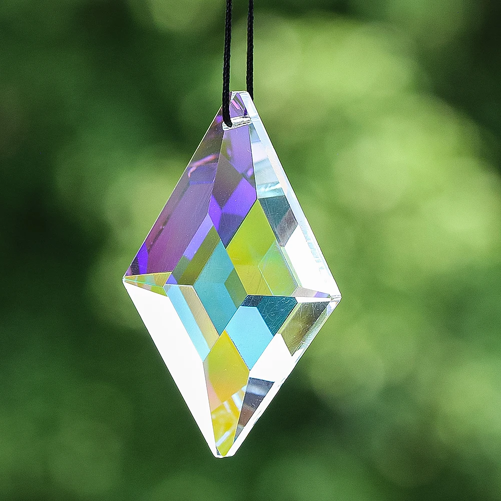 

63mm AB Rhombic Crystal Hanging Pendant Glass Art Prism Faceted Suncatcher Rainbow Maker Outdoor Garden Decorative Accessories