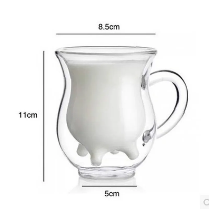 Cute Milk Mug Double Layer Heat-resistant Glass Cow Cup Clear   For kids Drink Water Juice Coffee Mugs Container WJ112116
