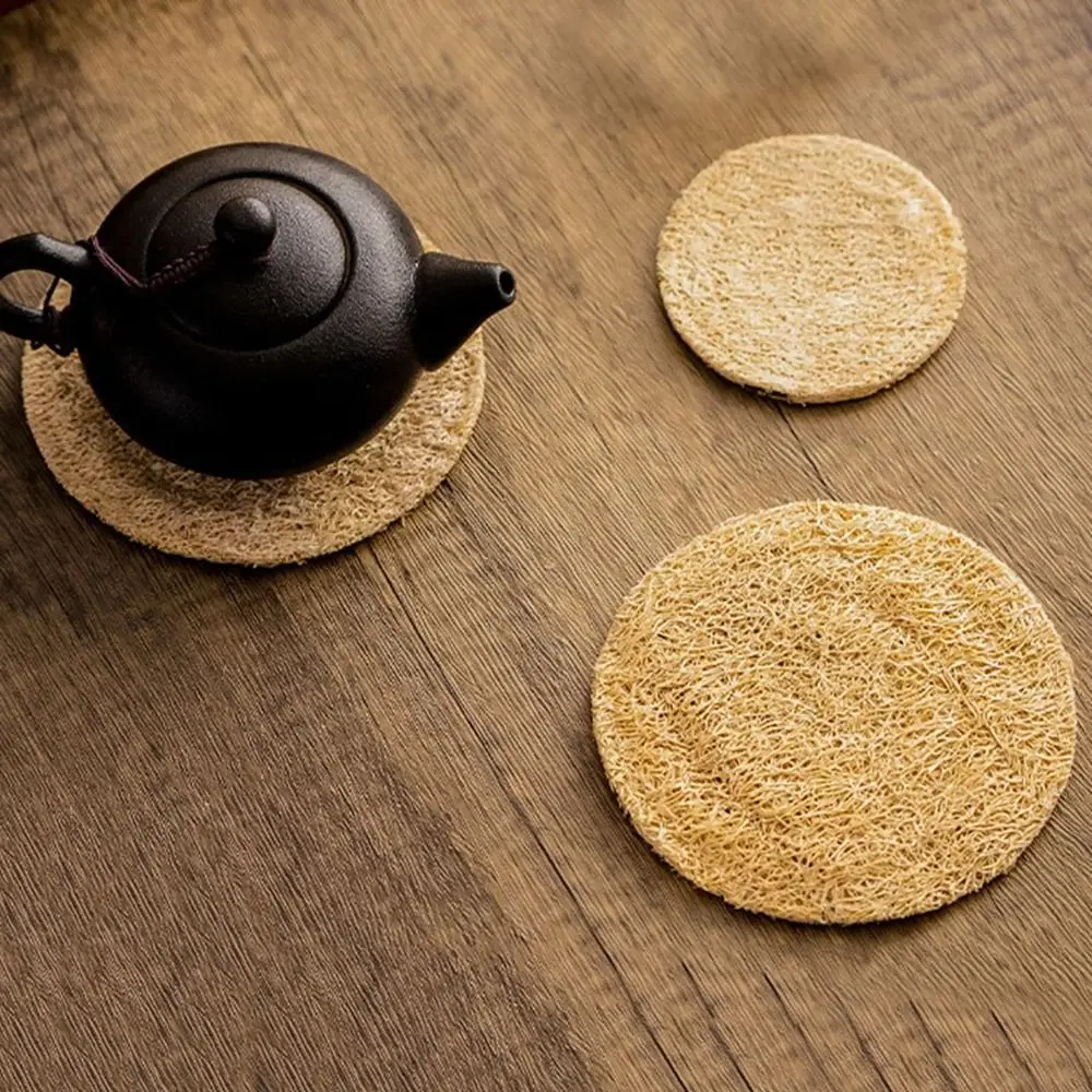 

Teaware Round Tea Cup Mat Natural Loofah Fibre Teapot Pad Chinese Creative Loofah Mat Teapot