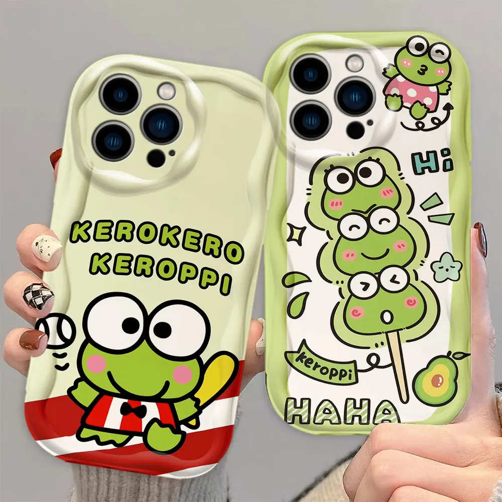 Cute Kero Keroppi 3D Wave Phone Case For OPPO F23 R15 R17 RENO 5 6 7 8 11 11F 12 12F FIND X3 LITE 4G 5G Soft Silicone Case Funda