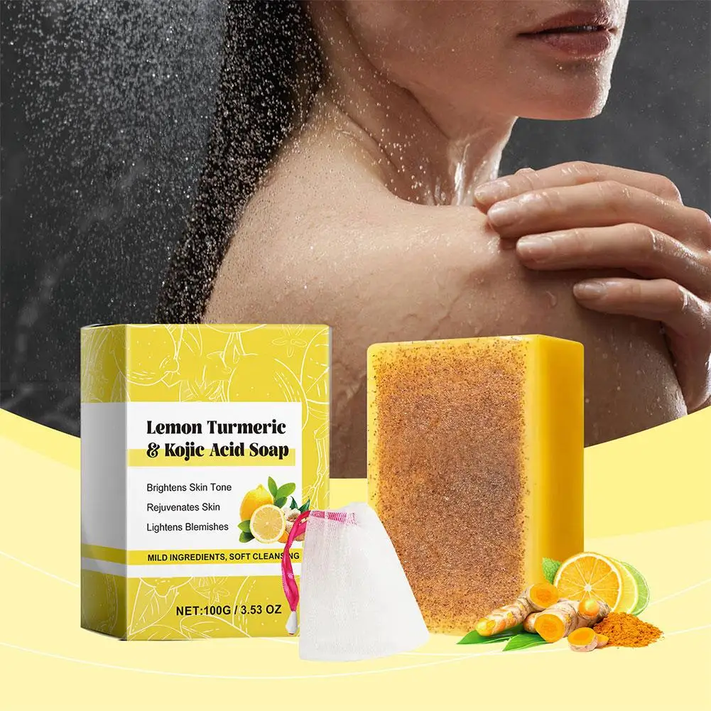 NEW High-end 100g Lemon Turmeric Kojic Acid Soap Orange Turmeric Brightening Tone Natural Soap Body Evens Whitening Face & P5G9