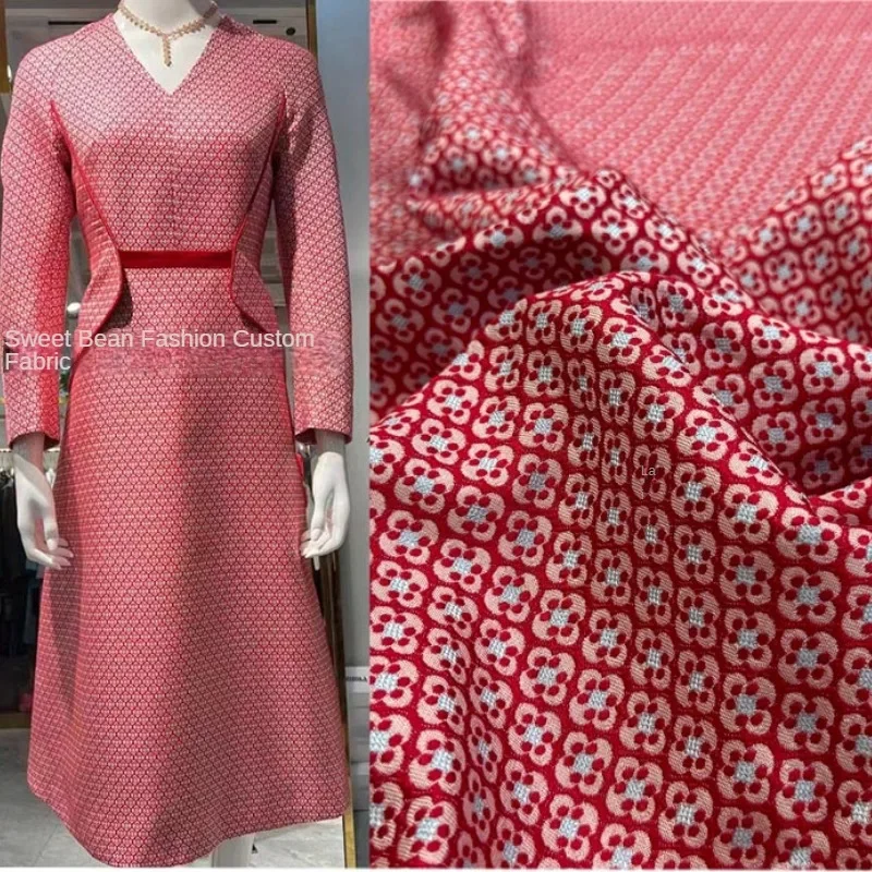 Yarn Dyed Jacquard Fabric Red Brocade Dress Jacket Clothing Designer Apparel Sewing Wholesale Cloth for By Meter Diy Material