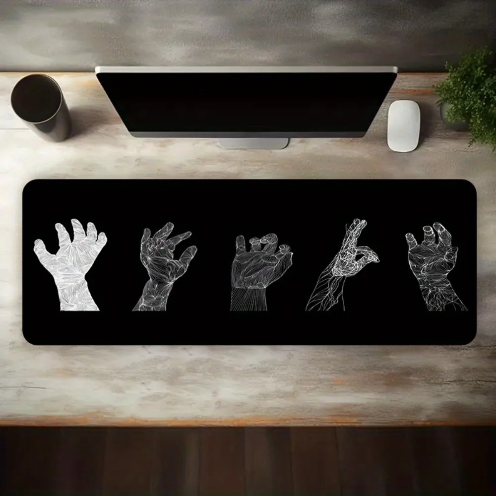 Minimalist Black White Hand Desk Mat, Extra Large Line Art Mouse Pad, Non-Slip Waterproof Keyboard Mat for Desk Decor