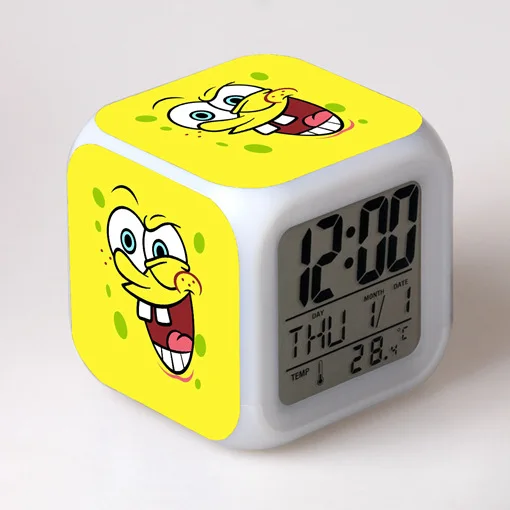 Yellow Sponge Alarm Clocks Night Light Color Change 7 Led Anime Lilo&stitchs Stich Desk Home Decor Kids Cartoon Birthday Gift