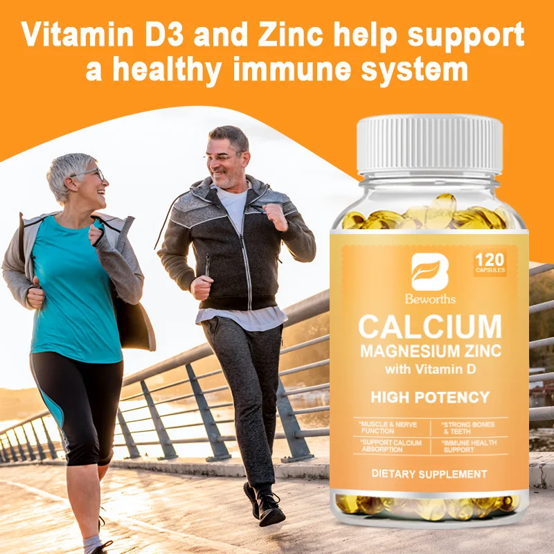 BEWORTHS Calcium Magnesium Zinc Capsule Vitamin D3 Support Immune ,Bone,Teeth, Nervous System & Muscle Health Non-GMO,Vega