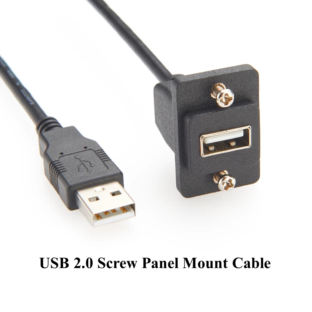 USB 2.0 Male to Female Convertor Extension Cable USB Type A Screw Chassis Panel Mount Passthrough Flange Coupler Extender Cord