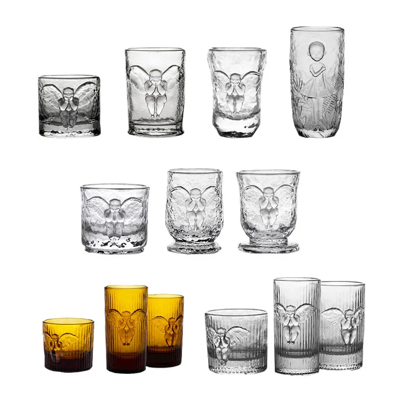 Angel relief glass cup, whiskey glass, juice cup gift box.