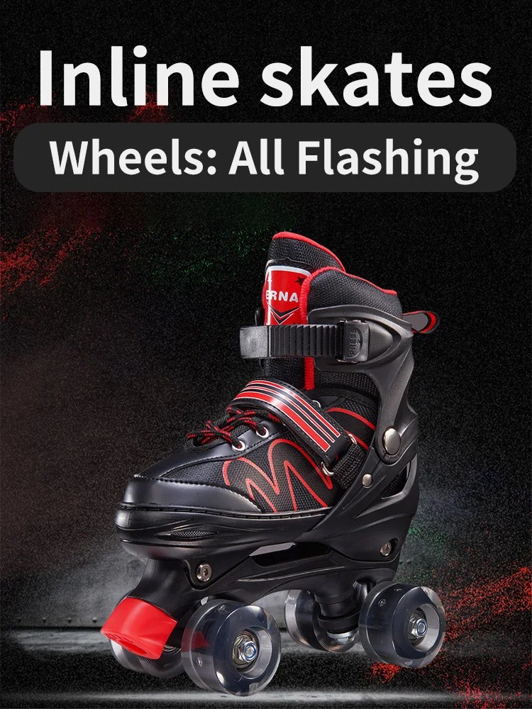 children's-double-row-roller-skates-boy-black-adjustable-size-girl-pink-high-speed-professional-flash-wheel-abec-7-bearings