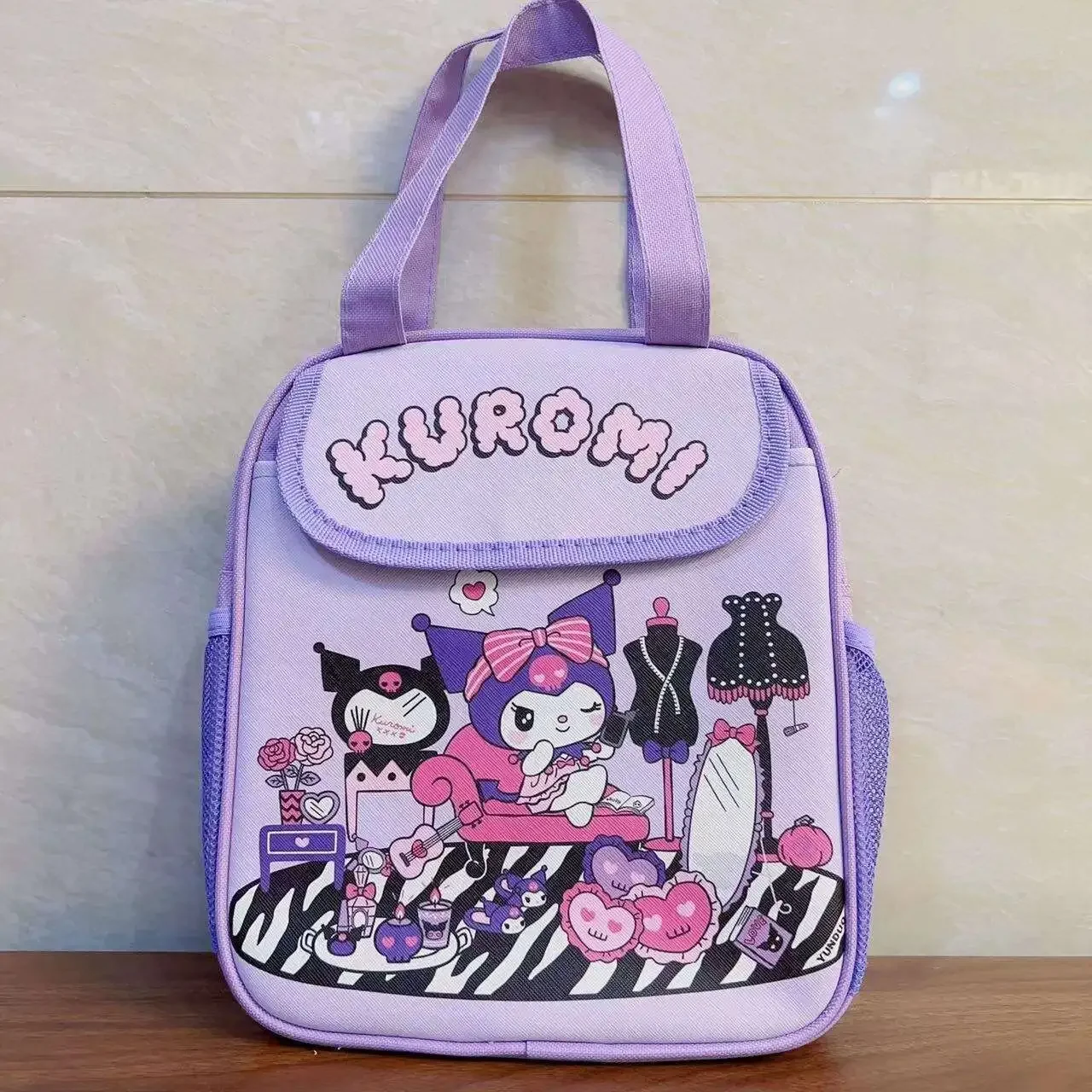 Sanrio Hello Kitty Cartoon Pattern Lunch Box Storage Bag, Kuromi PU Canvas Handbag, Girl Portable Large Capacity Travel Bag